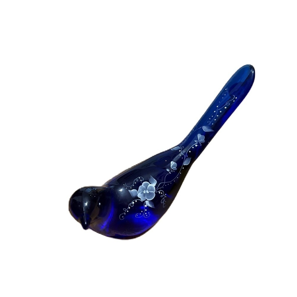 Vintage Fenton Cobalt Blue Long Tail Bird Hand Painted ARTIST SIGNED C SMITH